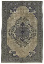 Oyma Gri Pamuk Üzerine Yün El Dokuma Kilim-181x268