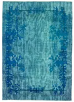 Oyma Turkuaz Pamuk Üzerine Yün El Dokuma Kilim-217x300