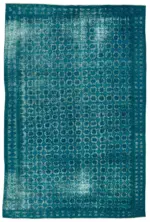 Oyma Turkuaz Pamuk Üzerine Yün El Dokuma Kilim-194x289