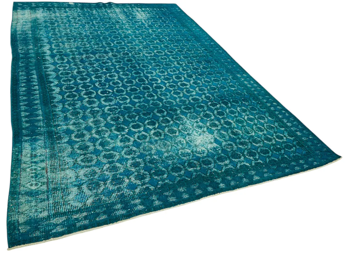 Oyma Turkuaz Pamuk Üzerine Yün El Dokuma Kilim-194x289 - Görsel 2