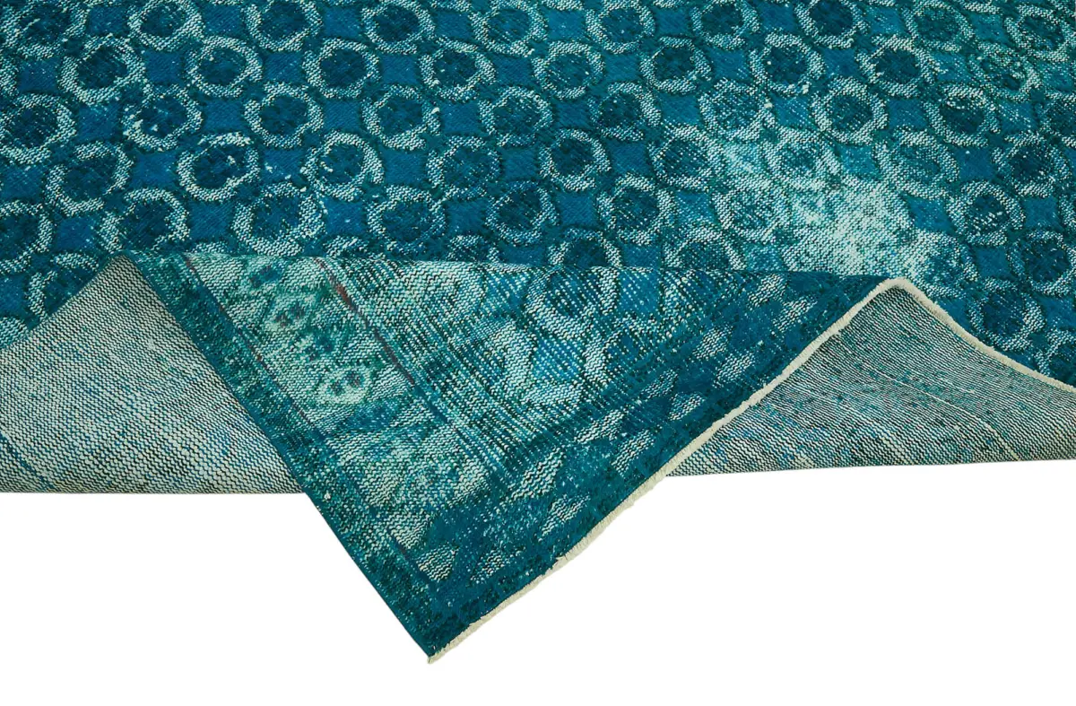 Oyma Turkuaz Pamuk Üzerine Yün El Dokuma Kilim-194x289 - Görsel 6