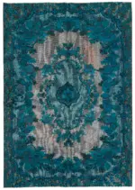 Oyma Mavi Pamuk Üzerine Yün El Dokuma Kilim-210x295