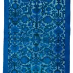 Oyma Mavi Pamuk Üzerine Yün El Dokuma Kilim-197x290