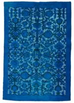 Oyma Mavi Pamuk Üzerine Yün El Dokuma Kilim-197x290