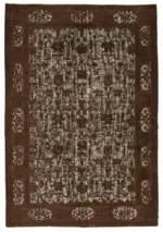Oyma Kahverengi Pamuk Üzerine Yün El Dokuma Kilim-205x305