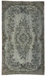 Oyma Gri Pamuk Üzerine Yün El Dokuma Kilim-166x284