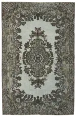 Oyma Gri Pamuk Üzerine Yün El Dokuma Kilim-203x313