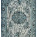 Oyma Mavi Pamuk Üzerine Yün El Dokuma Kilim-213x305