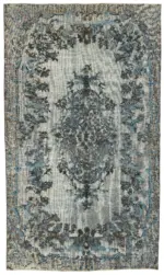 Oyma Mavi Pamuk Üzerine Yün El Dokuma Kilim-188x326