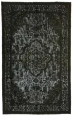 Oyma Siyah Pamuk Üzerine Yün El Dokuma Kilim-196x314