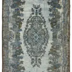 Oyma Mavi Pamuk Üzerine Yün El Dokuma Kilim-189x306