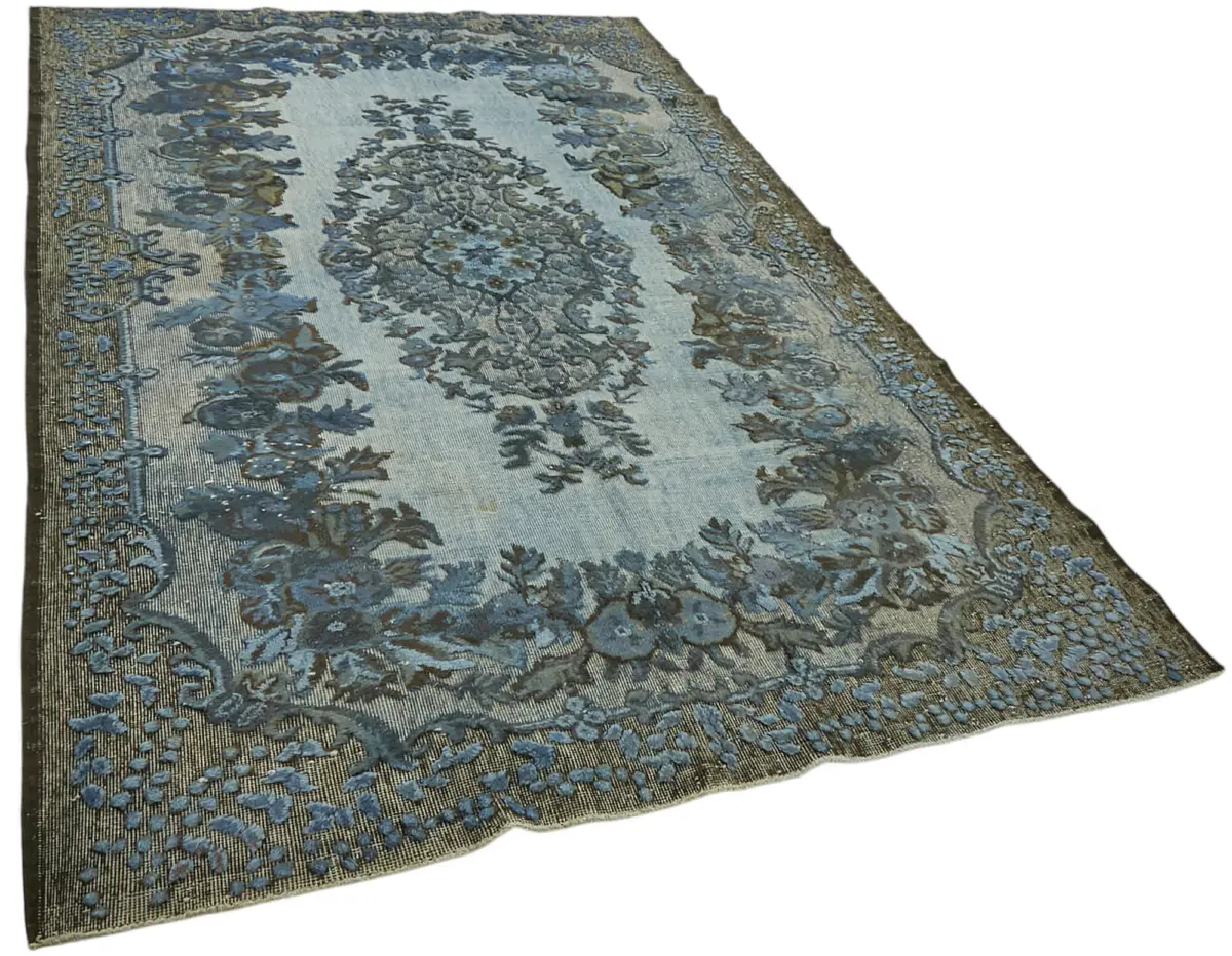 Oyma Mavi Pamuk Üzerine Yün El Dokuma Kilim-189x306 - Görsel 2