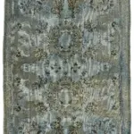 Oyma Mavi Pamuk Üzerine Yün El Dokuma Kilim-195x288