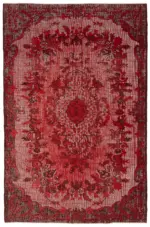 Oyma Kırmızı Pamuk Üzerine Yün El Dokuma Kilim-180x278