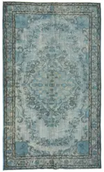 Oyma Mavi Pamuk Üzerine Yün El Dokuma Kilim-184x305