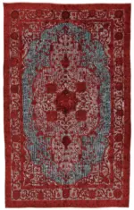Oyma Kırmızı Pamuk Üzerine Yün El Dokuma Kilim-153x248