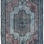 Oyma Mavi Pamuk Üzerine Yün El Dokuma Kilim-191x300