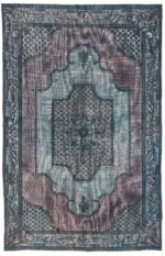 Oyma Mavi Pamuk Üzerine Yün El Dokuma Kilim-191x300