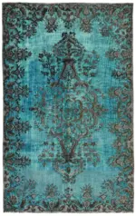 Oyma Turkuaz Pamuk Üzerine Yün El Dokuma Kilim-180x286