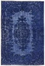 Oyma Mavi Pamuk Üzerine Yün El Dokuma Kilim-201x293