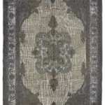 Oyma Gri Pamuk Üzerine Yün El Dokuma Kilim-210x321