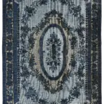 Oyma Mavi Pamuk Üzerine Yün El Dokuma Kilim-187x310