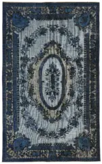 Oyma Mavi Pamuk Üzerine Yün El Dokuma Kilim-187x310