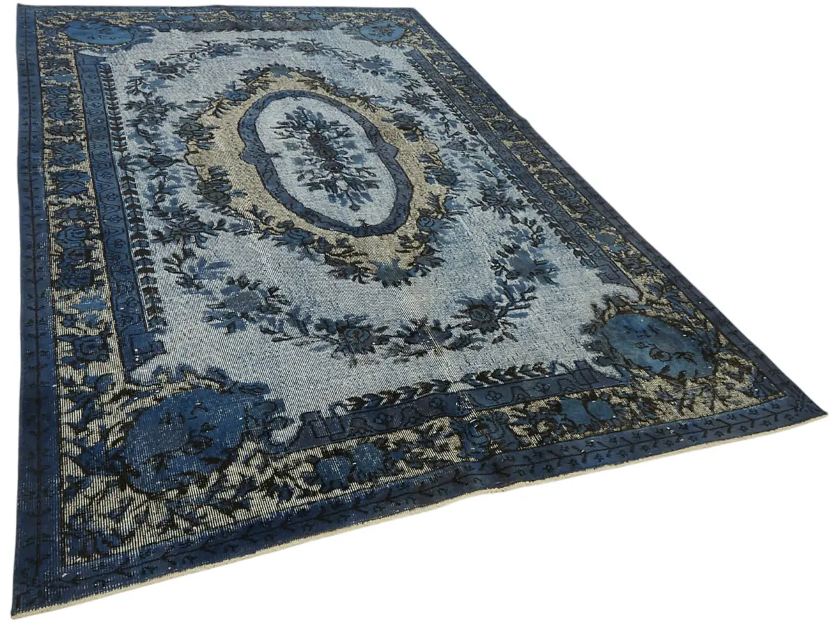 Oyma Mavi Pamuk Üzerine Yün El Dokuma Kilim-187x310 - Görsel 2