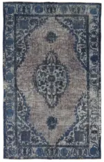 Oyma Mavi Pamuk Üzerine Yün El Dokuma Kilim-176x276