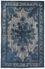 Oyma Mavi Pamuk Üzerine Yün El Dokuma Kilim-191x300