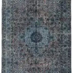 Oyma Mavi Pamuk Üzerine Yün El Dokuma Kilim-164x270