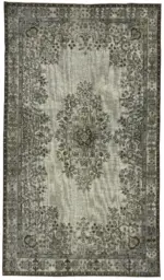 Oyma Gri Pamuk Üzerine Yün El Dokuma Kilim-191x334