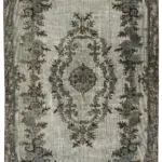 Oyma Gri Pamuk Üzerine Yün El Dokuma Kilim-182x294