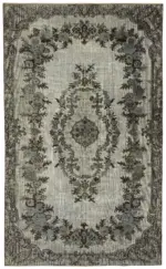 Oyma Gri Pamuk Üzerine Yün El Dokuma Kilim-182x294