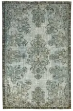 Oyma Mavi Pamuk Üzerine Yün El Dokuma Kilim-200x308