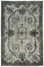 Oyma Gri Pamuk Üzerine Yün El Dokuma Kilim-188x294