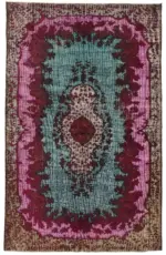 Oyma Mor Pamuk Üzerine Yün El Dokuma Kilim-187x298