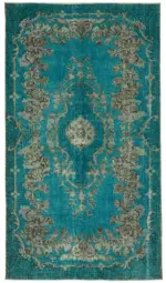 Oyma Turkuaz Pamuk Üzerine Yün El Dokuma Kilim-147x262