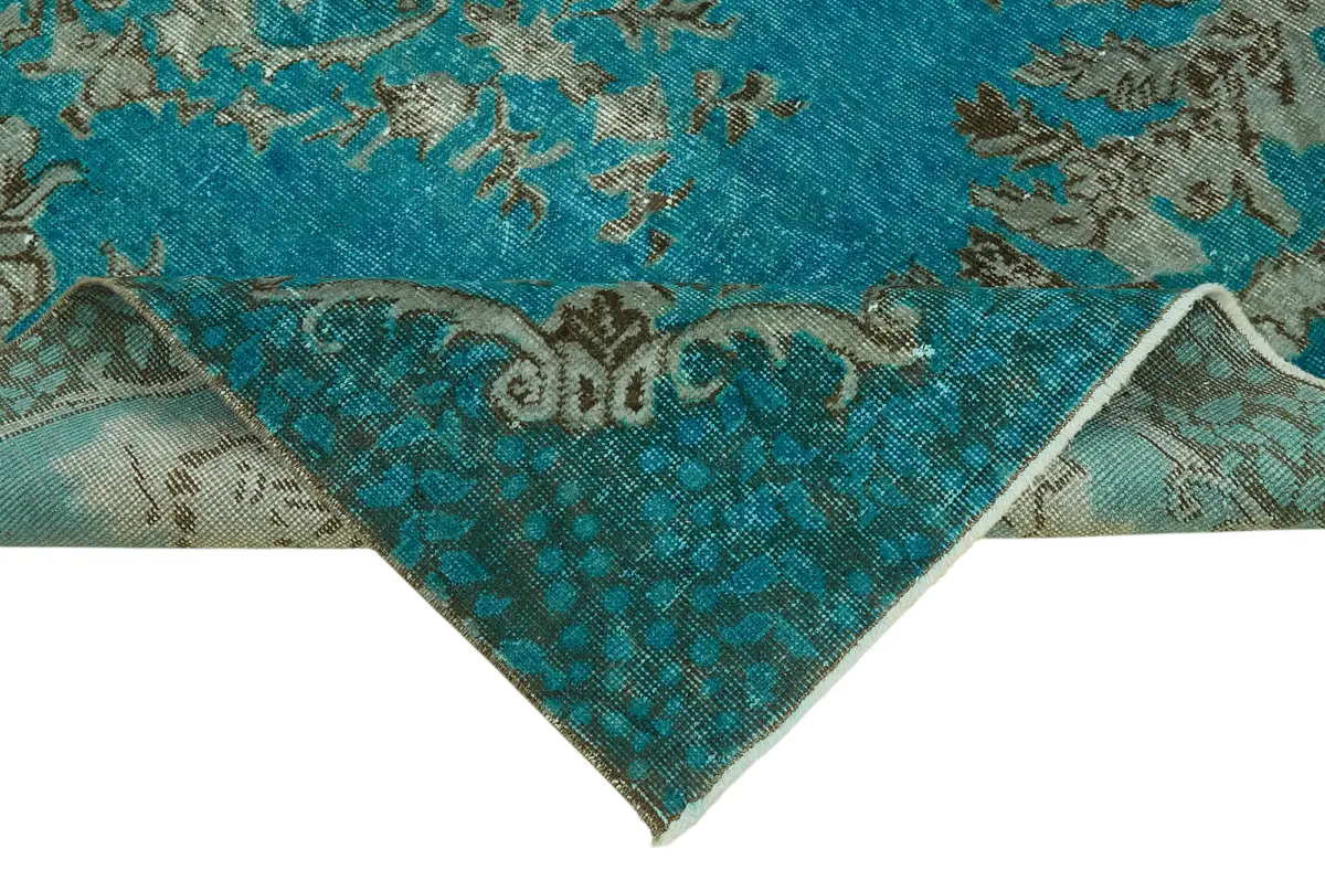 Oyma Turkuaz Pamuk Üzerine Yün El Dokuma Kilim-147x262 - Görsel 6