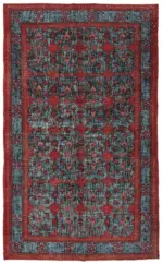 Oyma Kırmızı Pamuk Üzerine Yün El Dokuma Kilim-188x316