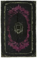 Oyma Siyah Pamuk Üzerine Yün El Dokuma Kilim-161x257