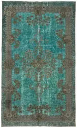 Oyma Turkuaz Pamuk Üzerine Yün El Dokuma Kilim-196x330