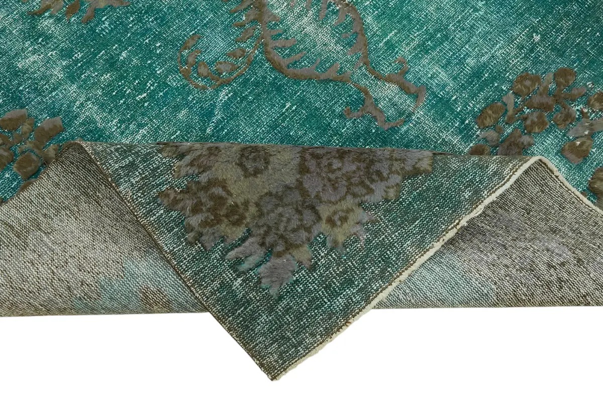 Oyma Turkuaz Pamuk Üzerine Yün El Dokuma Kilim-196x330 - Görsel 6