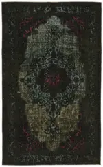 Oyma Siyah Pamuk Üzerine Yün El Dokuma Kilim-164x268