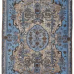 Oyma Mavi Pamuk Üzerine Yün El Dokuma Kilim-202x340