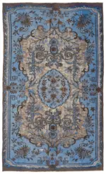 Oyma Mavi Pamuk Üzerine Yün El Dokuma Kilim-202x340