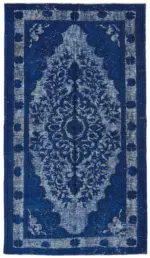 Oyma Mavi Pamuk Üzerine Yün El Dokuma Kilim-180x309