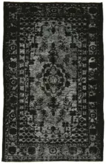 Oyma Siyah Pamuk Üzerine Yün El Dokuma Kilim-182x289