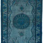 Oyma Mavi Pamuk Üzerine Yün El Dokuma Kilim-188x304