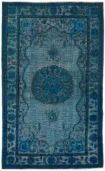 Oyma Mavi Pamuk Üzerine Yün El Dokuma Kilim-188x304